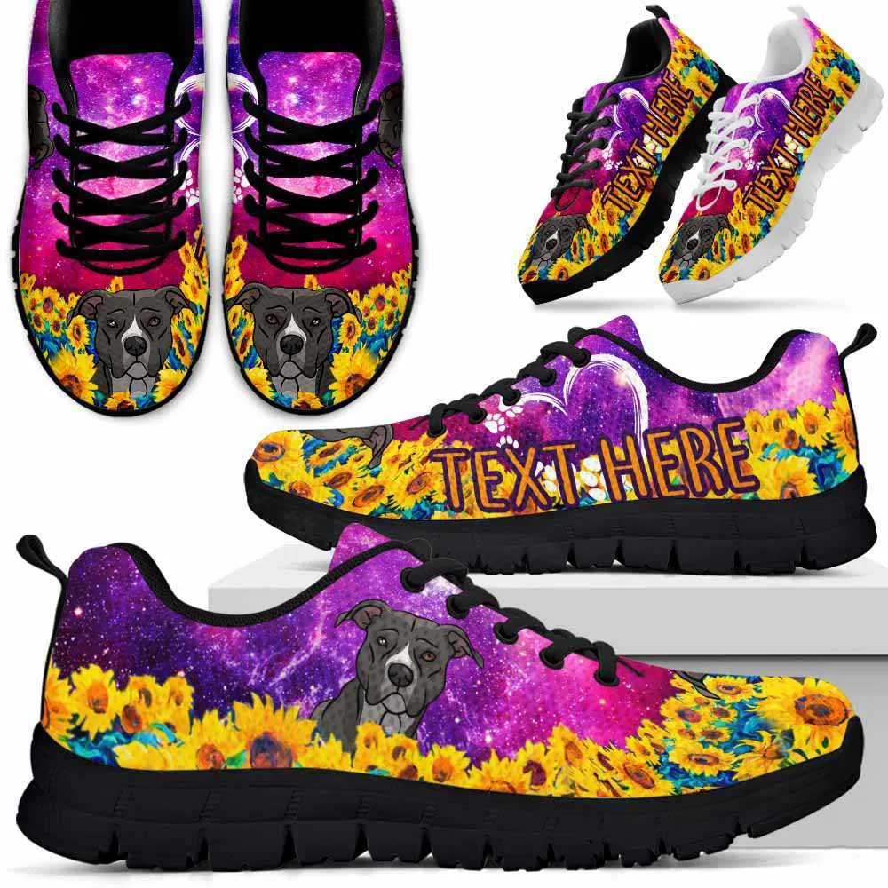 Custom Name Pit Bull Sneaker, Pit Bull Sunflower Galaxy Sneakers Running Shoes, Best Running Shoes