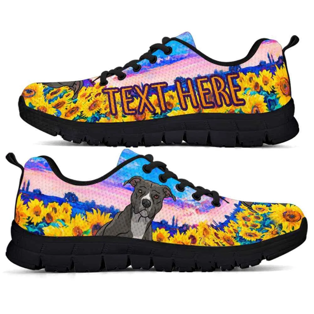 Custom Name Pit Bull Sneaker, Pit Bull Sunflower Sky Sneakers Running Shoes, Best Running Shoes