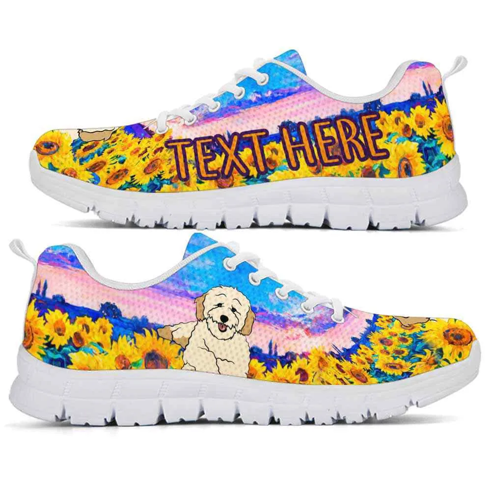 Custom Name Poodle Sneaker, Poodle Sunflower Sky Sneakers Running Shoes, Best Running Shoes