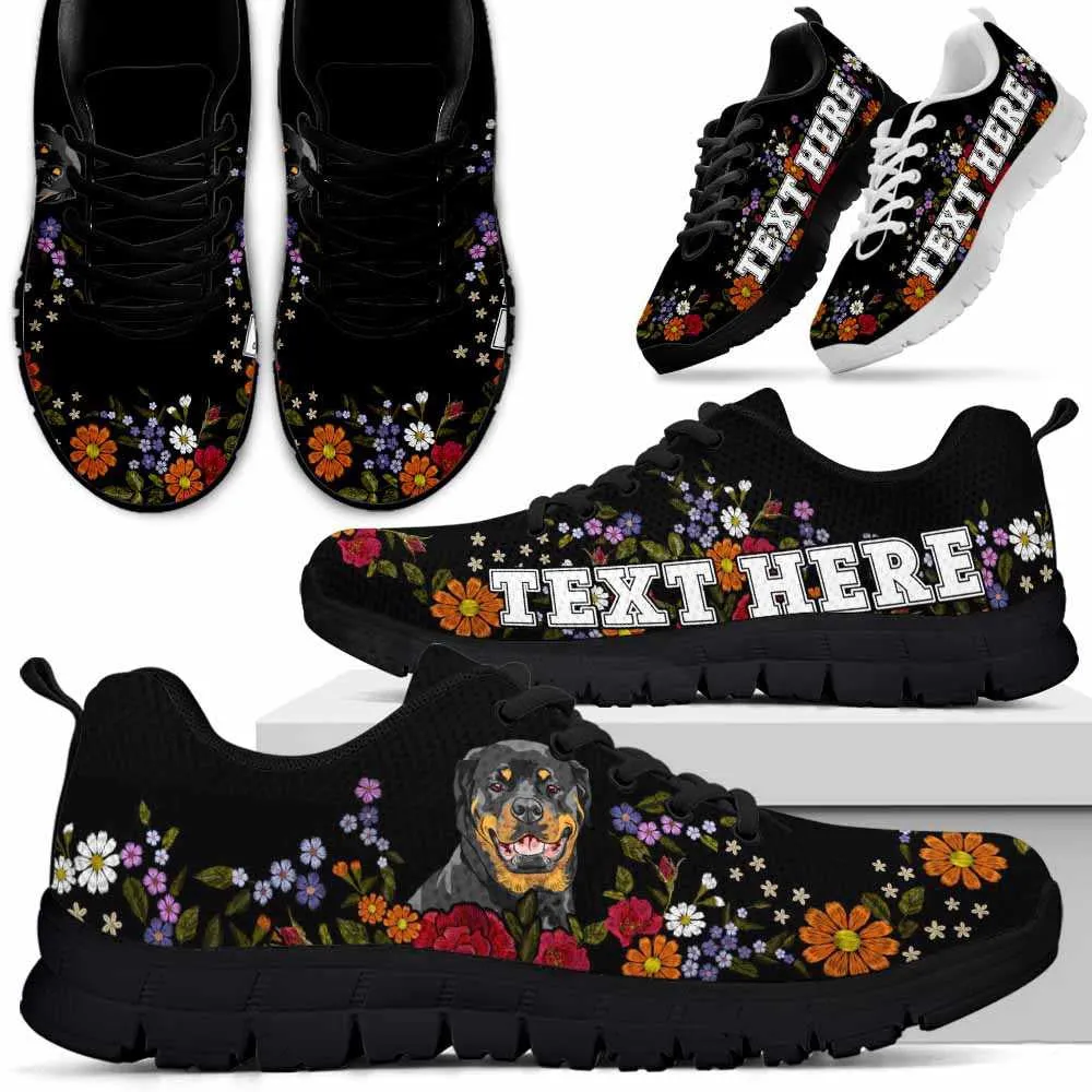 Custom Name Rottweiler Sneaker, Rottweiler Colorful Flower Floral Dog Lovers Sneakers Gym Running Shoes, Best Running Shoes