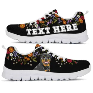 Custom Name Rottweiler Sneaker, Rottweiler Flower Floral Colorful Dog Lovers Sneakers Gym Running Shoes, Best Running Shoes