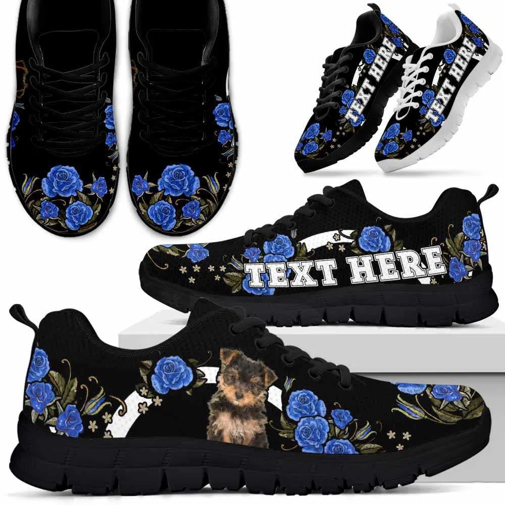 Custom Name Yorkshire Terrier Sneaker, Yorkie Dog Lovers Sneakers Gym Rose Blue Flower Running Shoes, Best Running Shoes