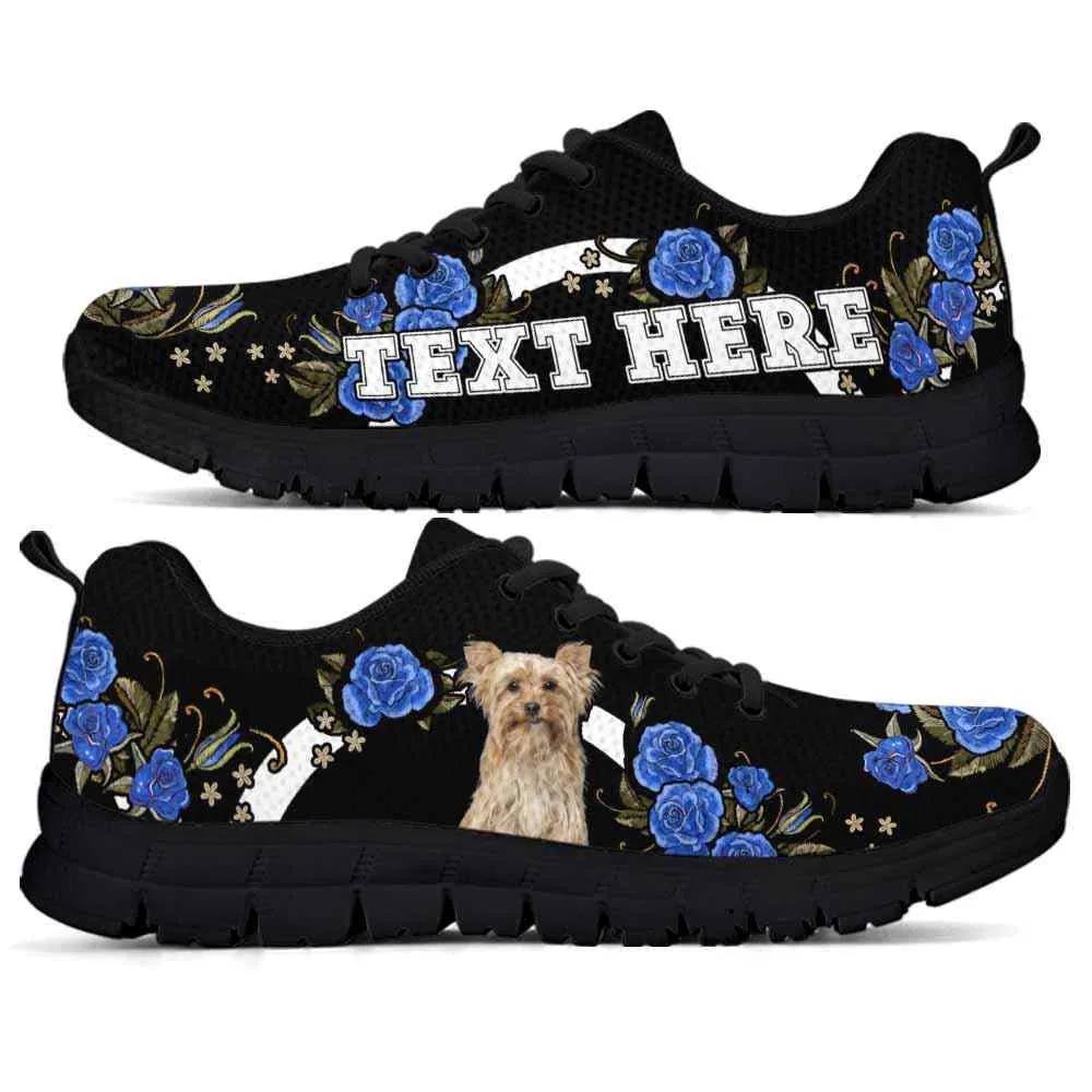 Custom Name Yorkshire Terrier Sneaker, Yorkie Dog Lovers Sneakers Gym Rose Blue Flower Running Shoes, Best Running Shoes