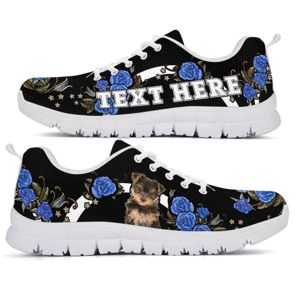 Custom Name Yorkshire Terrier Sneaker, Yorkie Dog Lovers Sneakers Gym Rose Blue Flower Running Shoes, Best Running Shoes