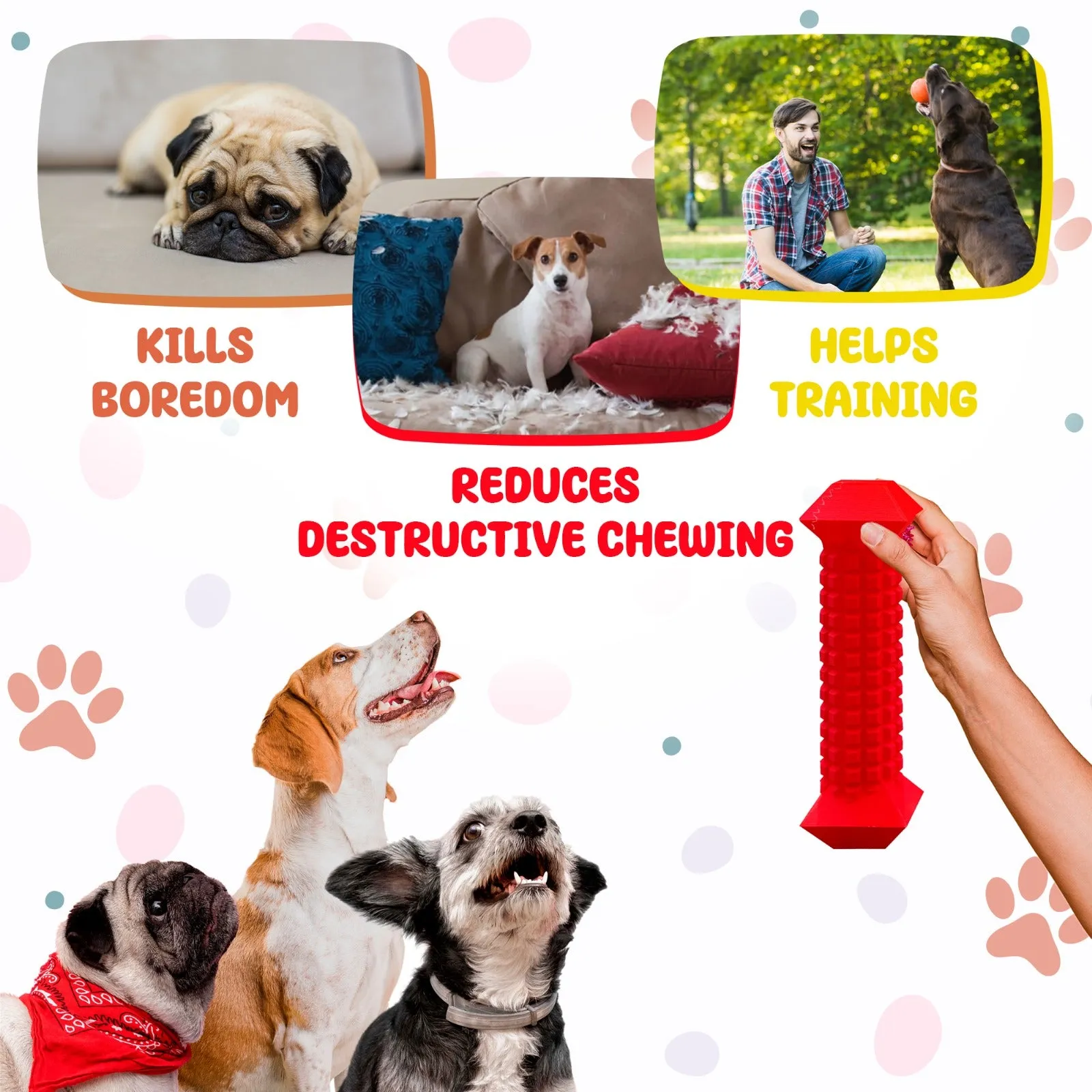 Dog Chew Toys for Aggressive Chewers – Tough Chew Toys for Dogs with Treat Dispenser – Chew Bones for Small, Medium Dogs