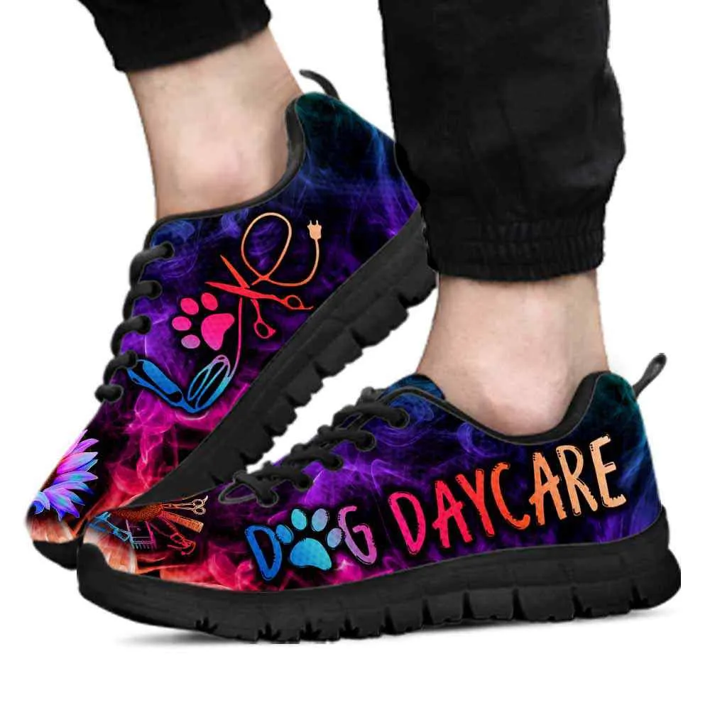 Dog Daycare Rainbow Sunflower Smoke Sneakers Shoes, Dog Print Shoes, Best Running Shoes, Unique Gifts For Dog Lovers