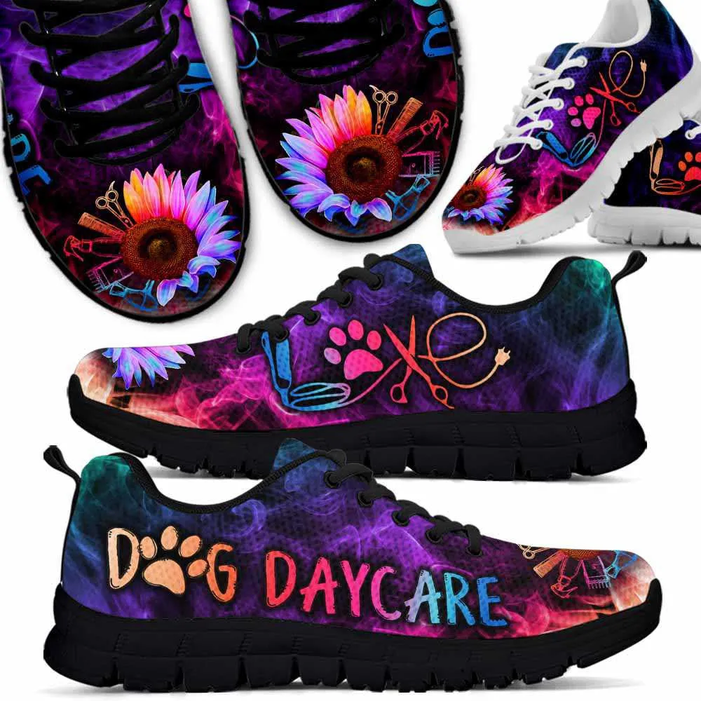 Dog Daycare Rainbow Sunflower Smoke Sneakers Shoes, Dog Print Shoes, Best Running Shoes, Unique Gifts For Dog Lovers