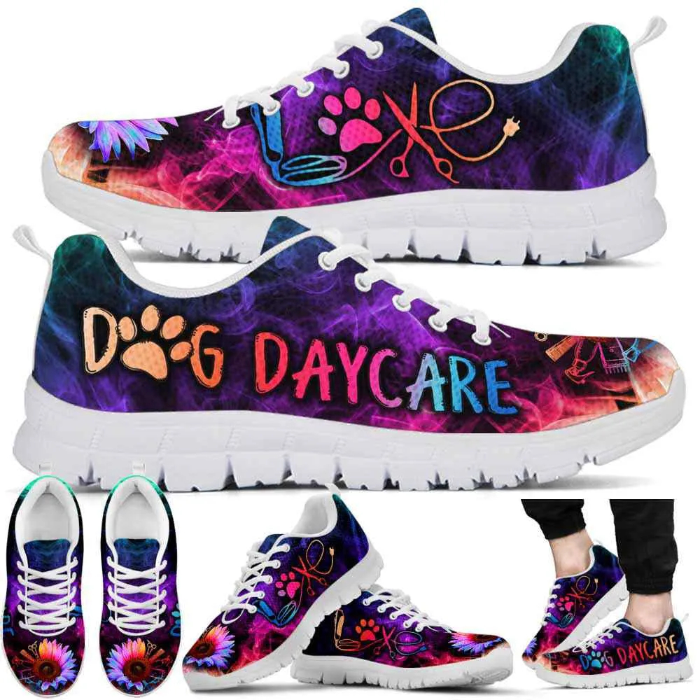 Dog Daycare Rainbow Sunflower Smoke Sneakers Shoes, Dog Print Shoes, Best Running Shoes, Unique Gifts For Dog Lovers