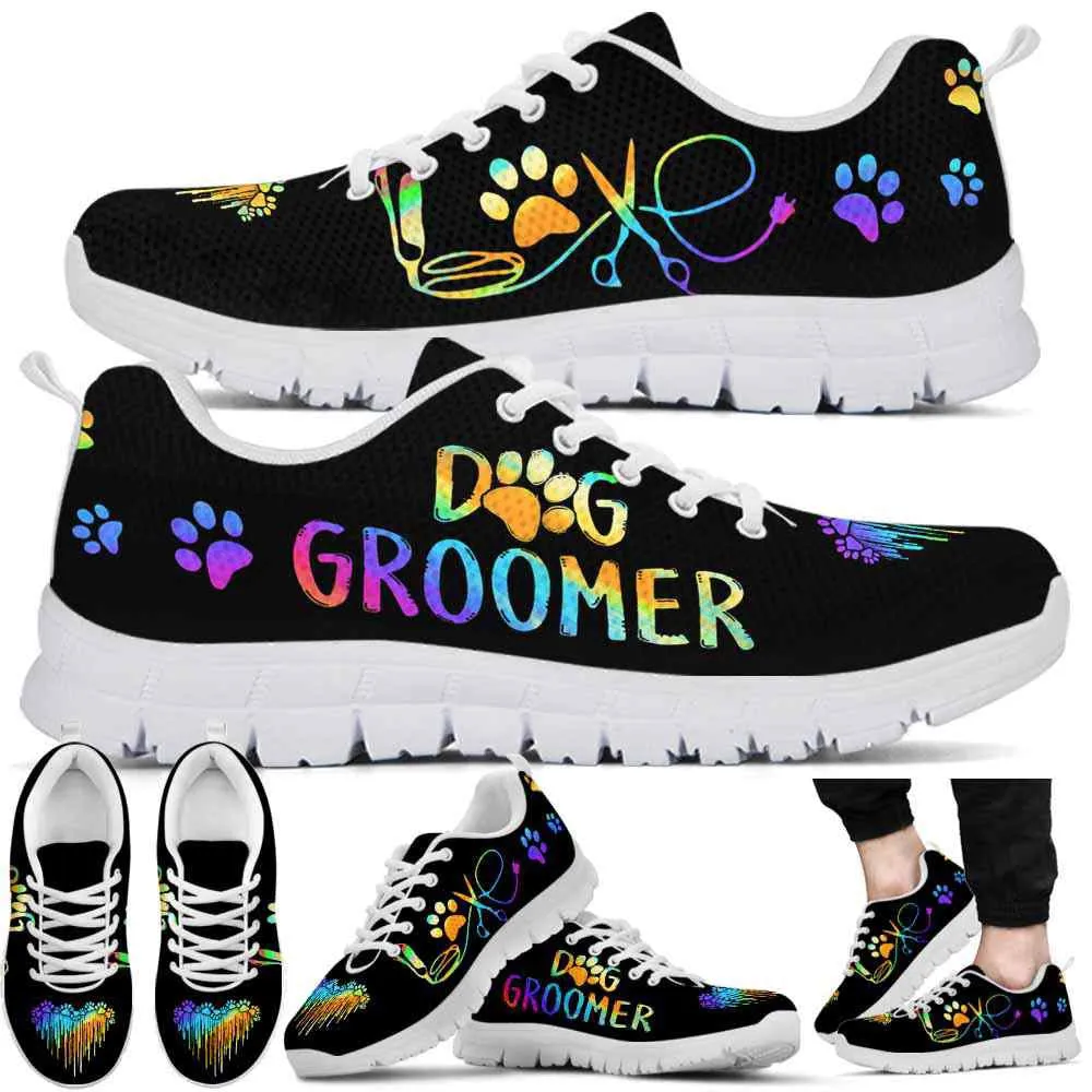 Dog Groomer Sneaker, Dog Groomer Dripping Heart Holographic Sneakers Shoes, Best Running Shoes, Unique Gifts For Dog Lovers