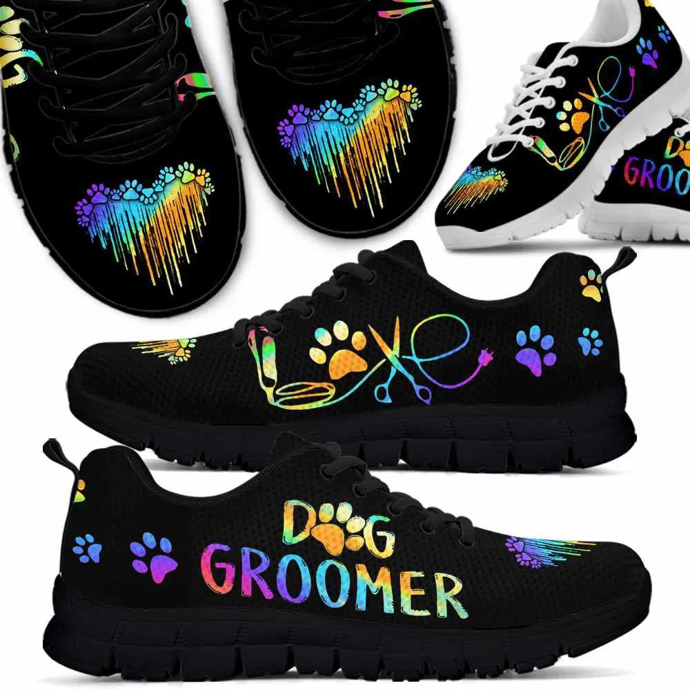 Dog Groomer Sneaker, Dog Groomer Dripping Heart Holographic Sneakers Shoes, Best Running Shoes, Unique Gifts For Dog Lovers