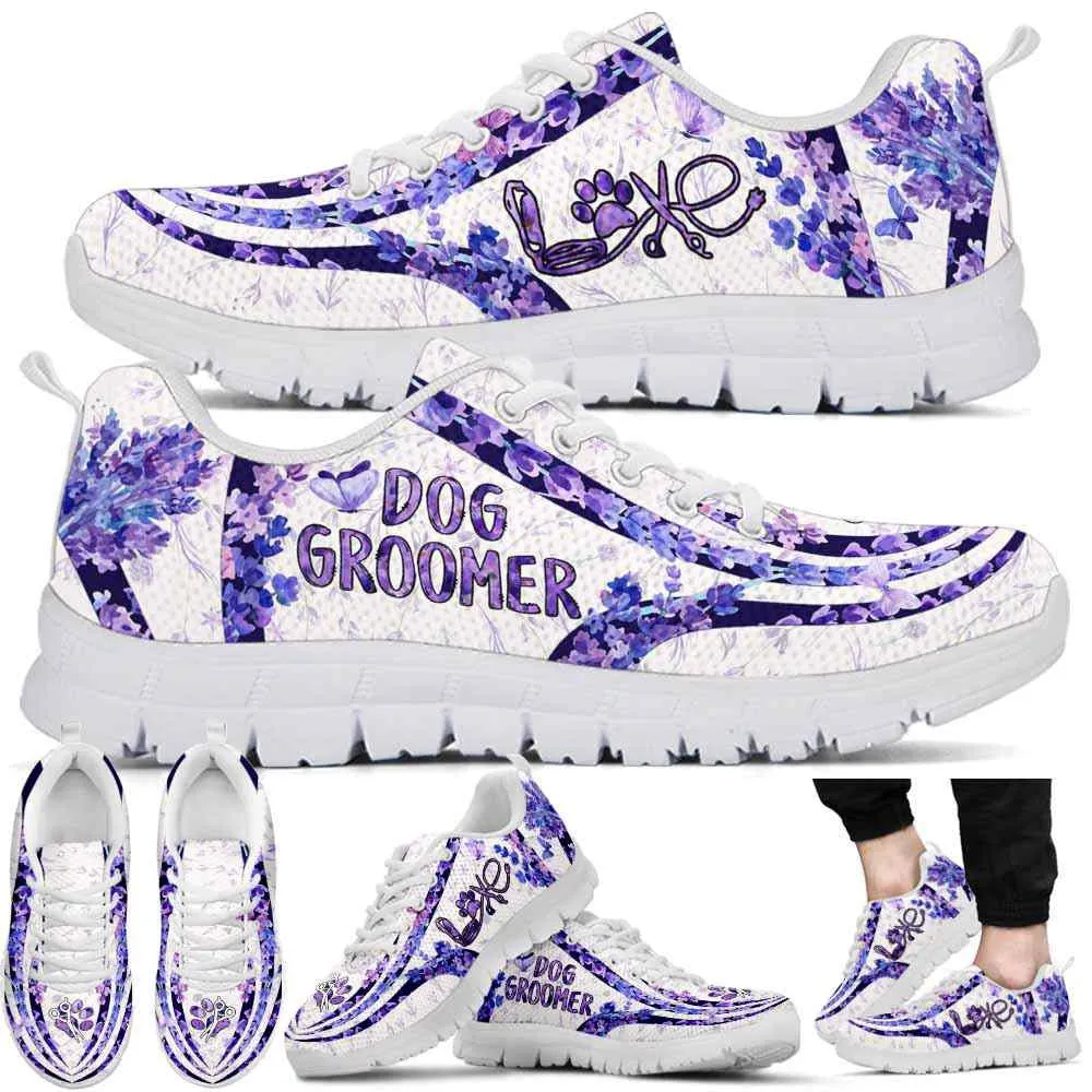 Dog Groomer Sneaker, Dog Groomer Lavender Line Sneakers Shoes, Best Running Shoes, Unique Gifts For Dog Lovers