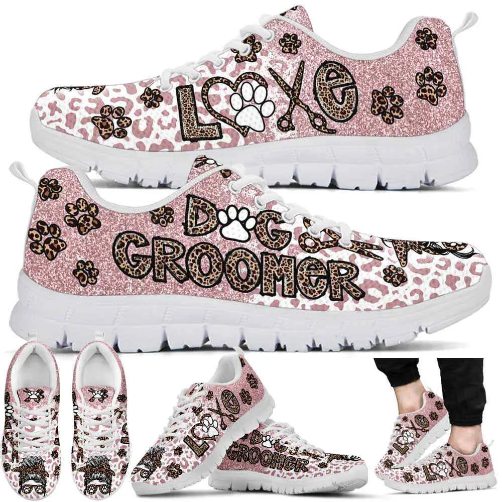 Dog Groomer Sneaker, Dog Groomer Leopard Pink Sneakers Shoes, Best Running Shoes, Unique Gifts For Dog Lovers