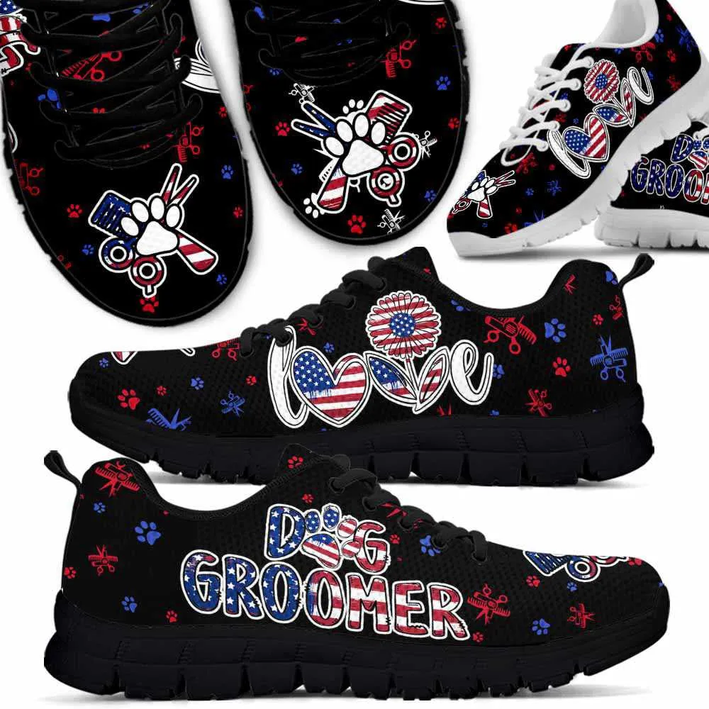 Dog Groomer Sneaker, Dog Groomer Love American Flag Sneakers Shoes, Best Running Shoes, Unique Gifts For Dog Lovers