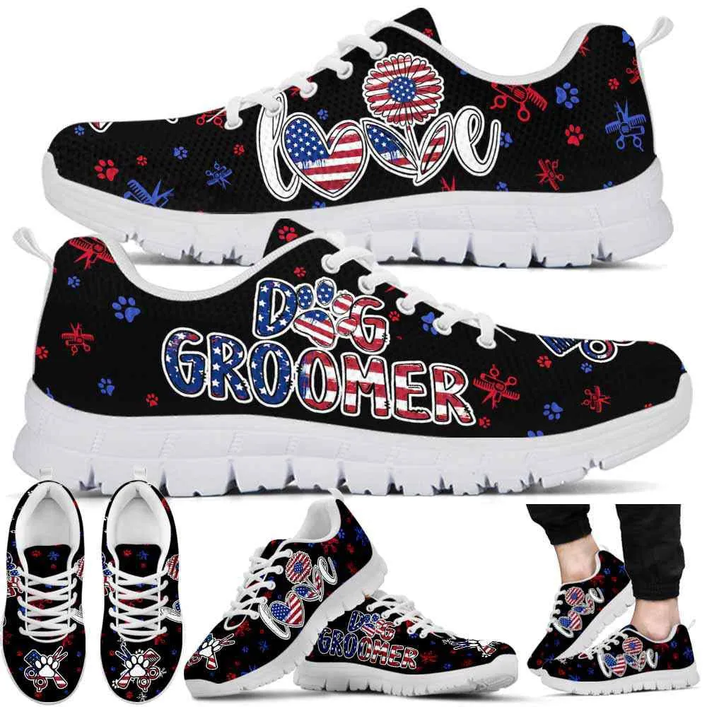 Dog Groomer Sneaker, Dog Groomer Love American Flag Sneakers Shoes, Best Running Shoes, Unique Gifts For Dog Lovers