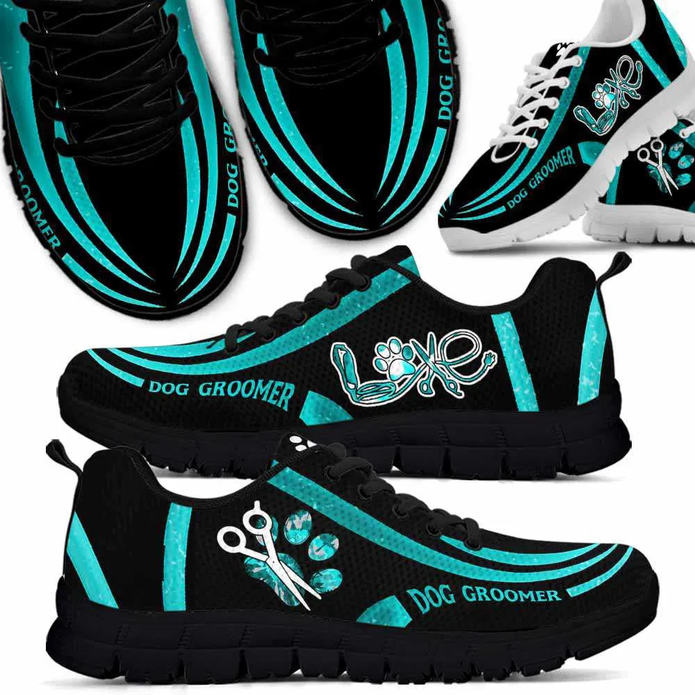 Dog Groomer Sneaker, Dog Groomer Love Line Teal Sneakers Shoes, Best Running Shoes, Unique Gifts For Dog Lovers