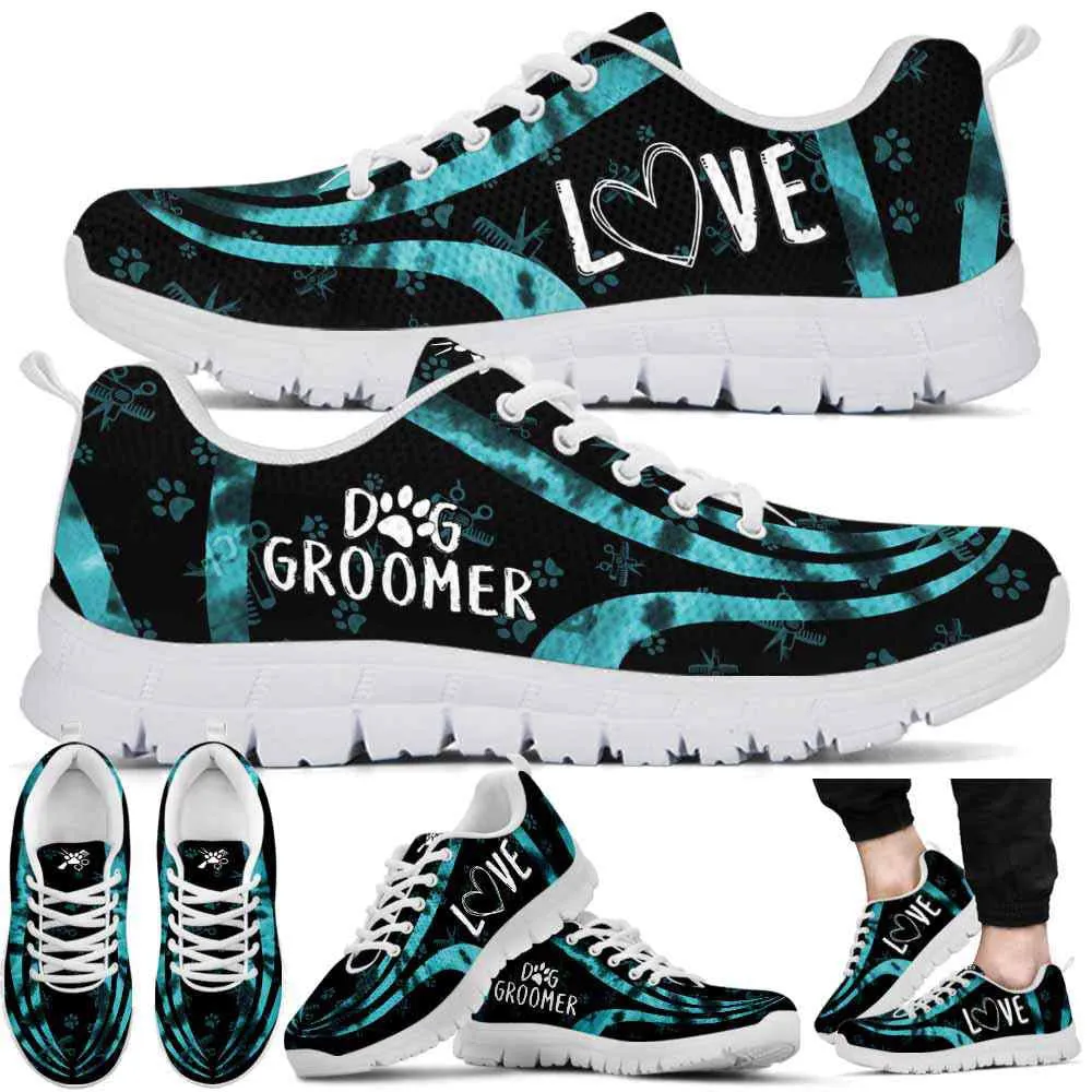 Dog Groomer Sneaker, Teal Dog Grooming Pastel Line Sneakers Shoes, Best Running Shoes, Unique Gifts For Dog Lovers