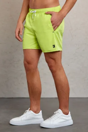 Dynamic Fit Side Pocket Plain Quick Dry Navy Swim Trunks, Green Y