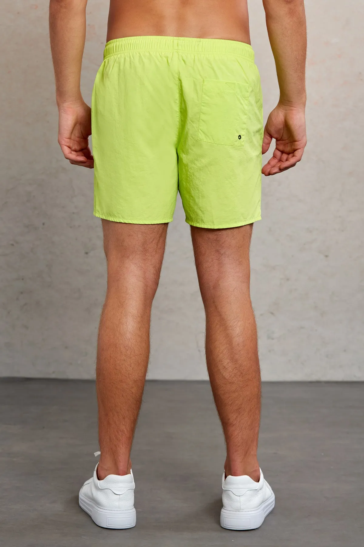 Dynamic Fit Side Pocket Plain Quick Dry Navy Swim Trunks, Green Y