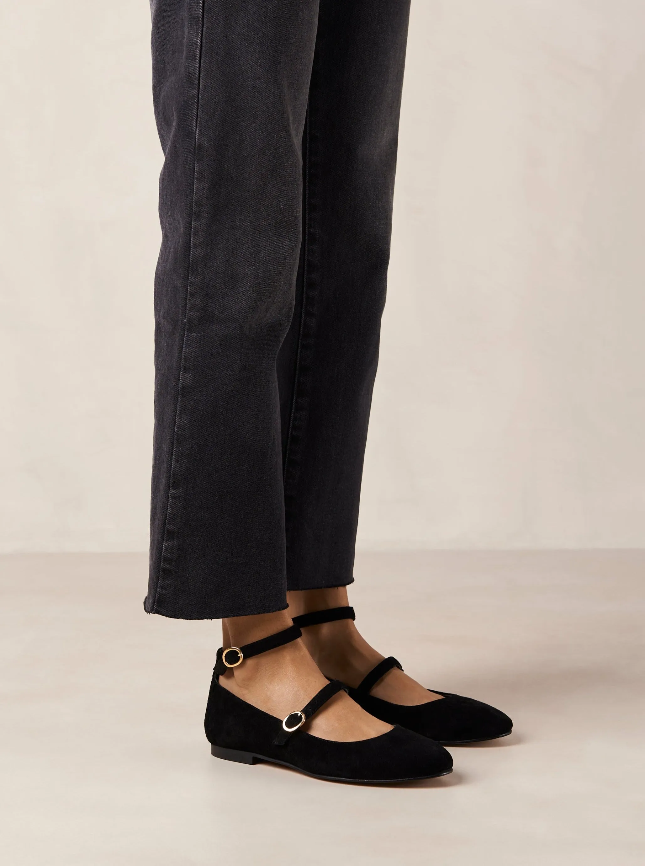 Evelyn Suede Black Leather Ballet Flats