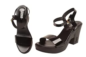 Feel it Leatherite Black Color Block Heel Sandals For Women's & Girl's (537-BLACK-36)