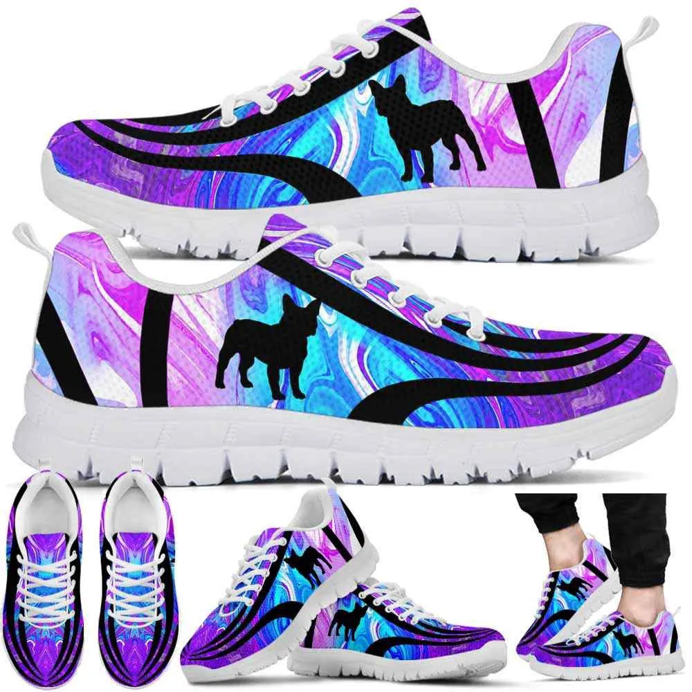 Frenchie Sneaker, Frenchie Dog Lovers Blue Purple Wave Sneakers Gym Running Shoes Gift Women Men, Frenchie Shoes