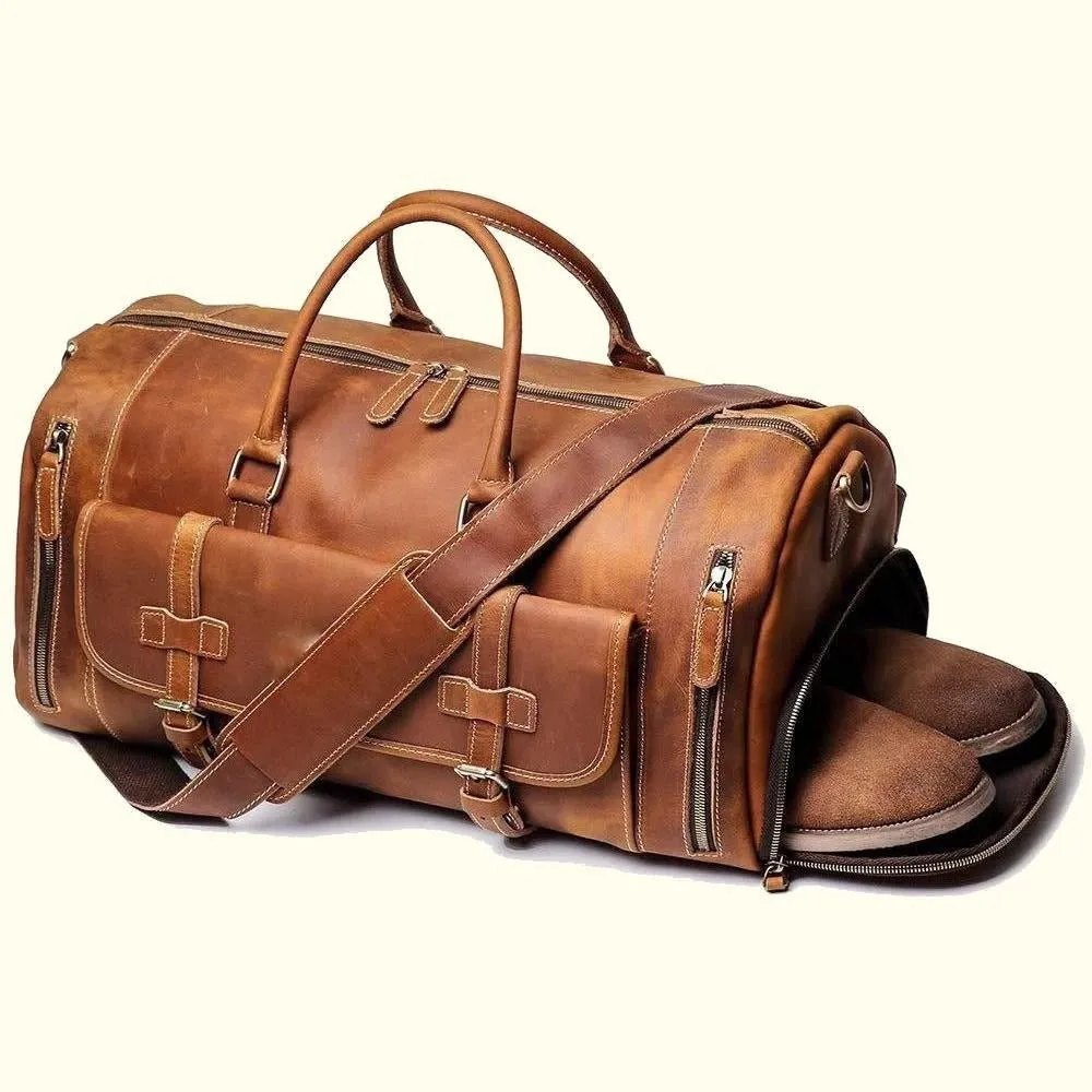 Full-Grain Leather Travel Duffel Bag