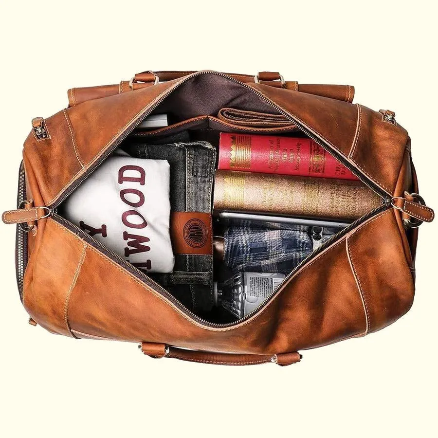 Full-Grain Leather Travel Duffel Bag