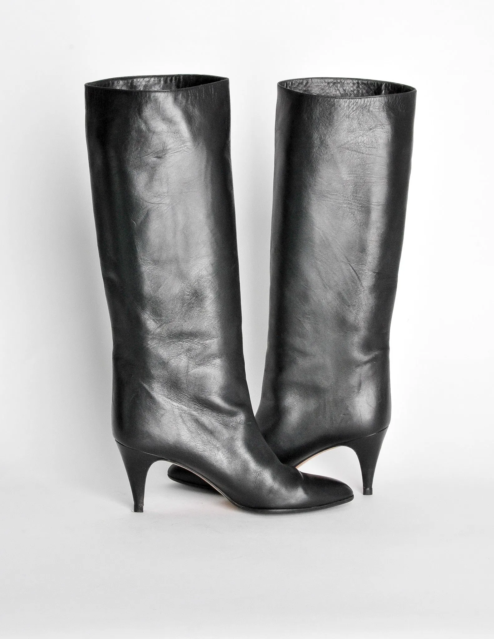 Garolini Vintage Black Leather Knee High Boots