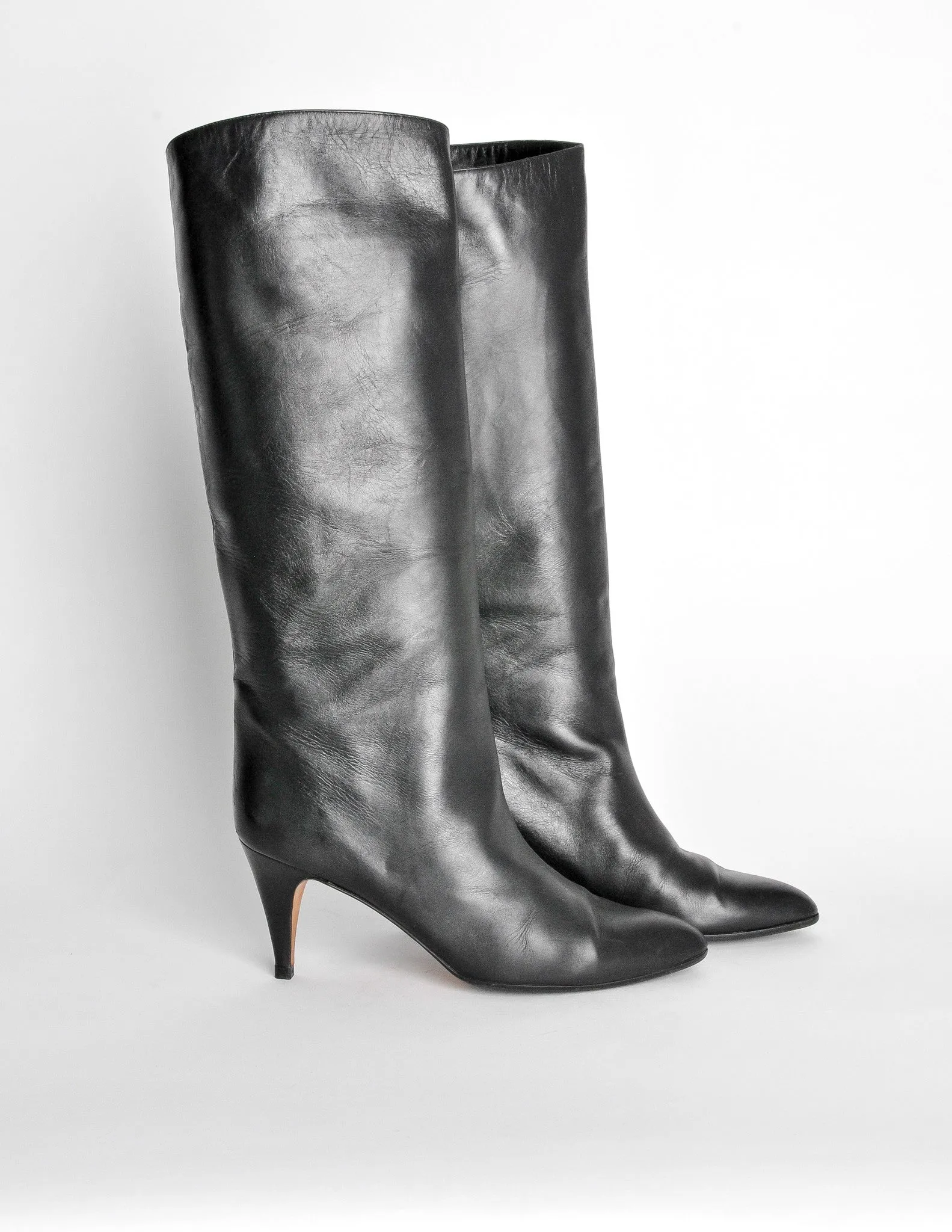 Garolini Vintage Black Leather Knee High Boots