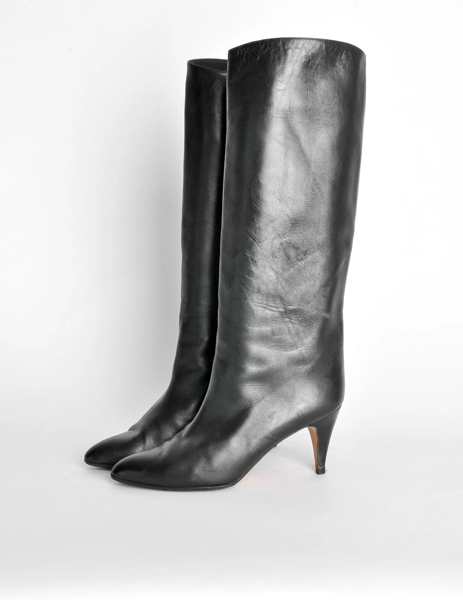 Garolini Vintage Black Leather Knee High Boots