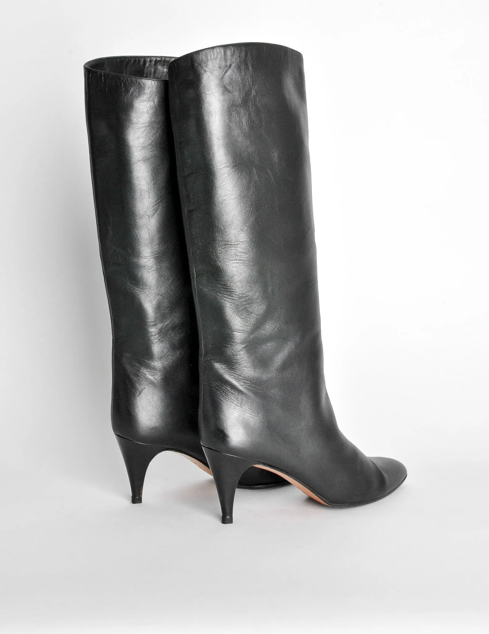 Garolini Vintage Black Leather Knee High Boots