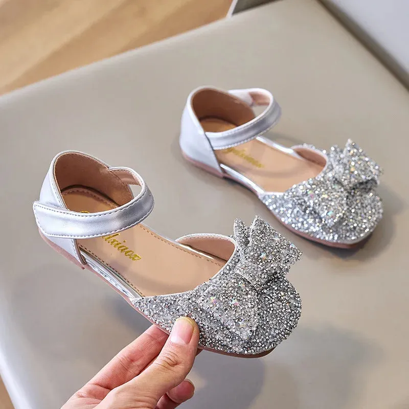 Girls Princess Shoes Little Girl Sequin Sandals Spring Summer Bow Flats Shoes Fashion Glitter Children Wedding Sandals J213