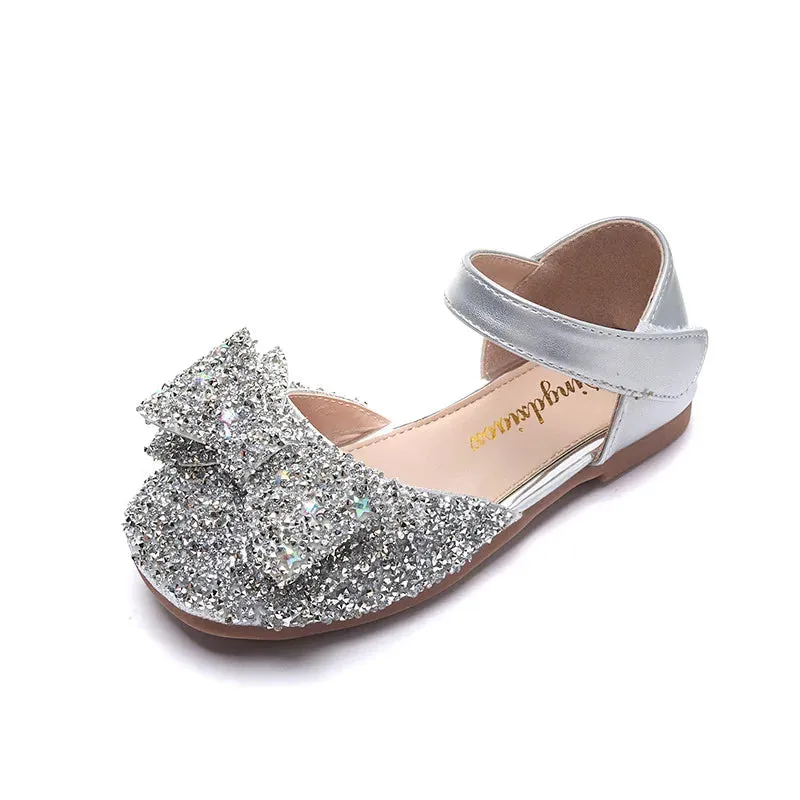 Girls Princess Shoes Little Girl Sequin Sandals Spring Summer Bow Flats Shoes Fashion Glitter Children Wedding Sandals J213