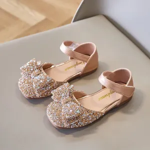 Girls Princess Shoes Little Girl Sequin Sandals Spring Summer Bow Flats Shoes Fashion Glitter Children Wedding Sandals J213