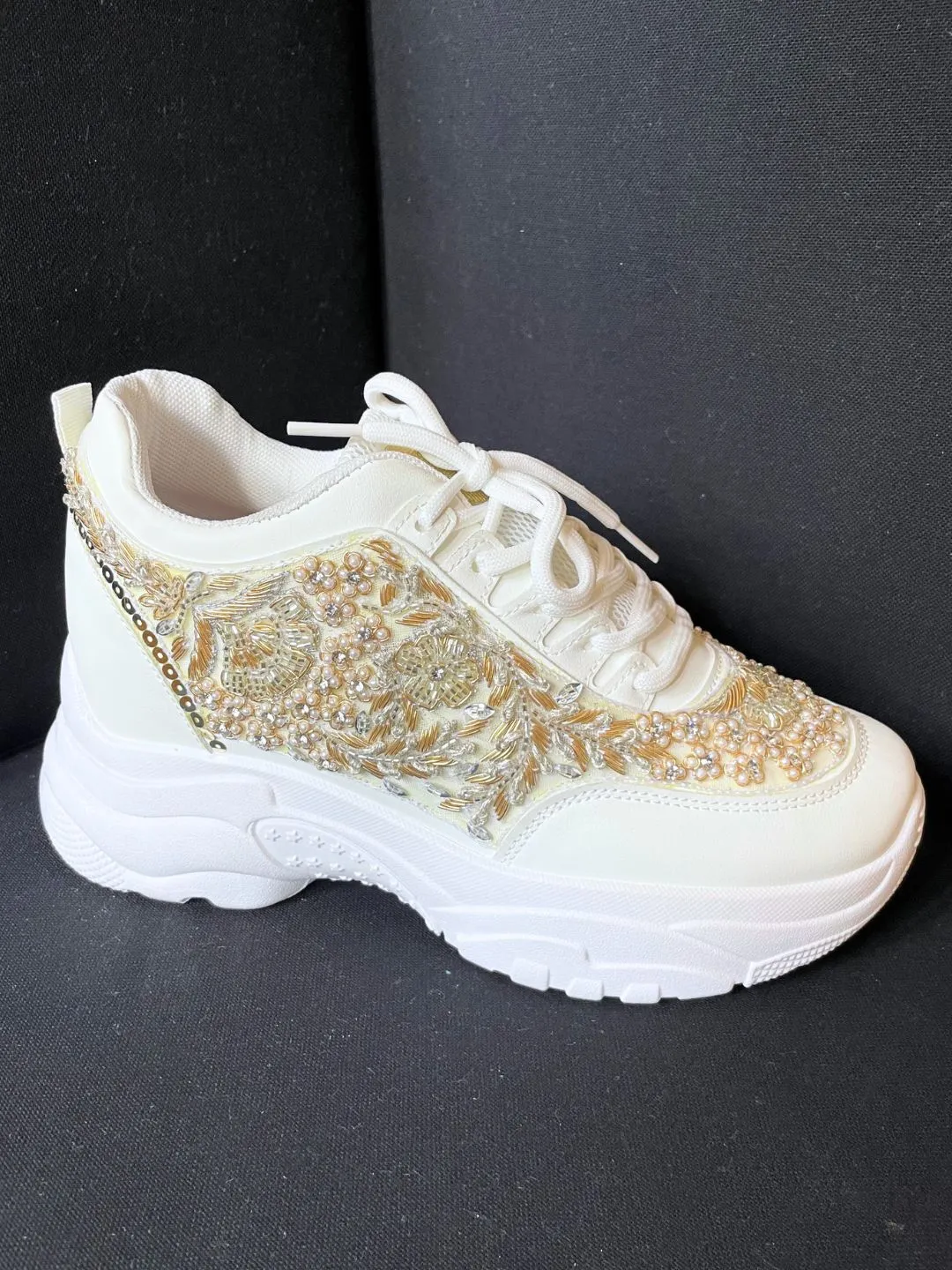 Gold & Silver Pearl Work Sneakers