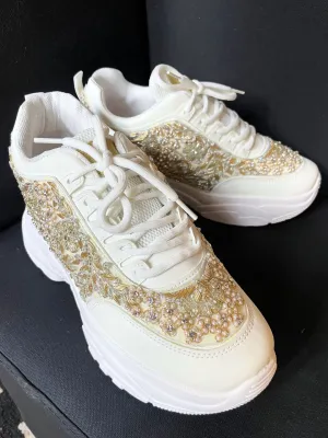 Gold & Silver Pearl Work Sneakers