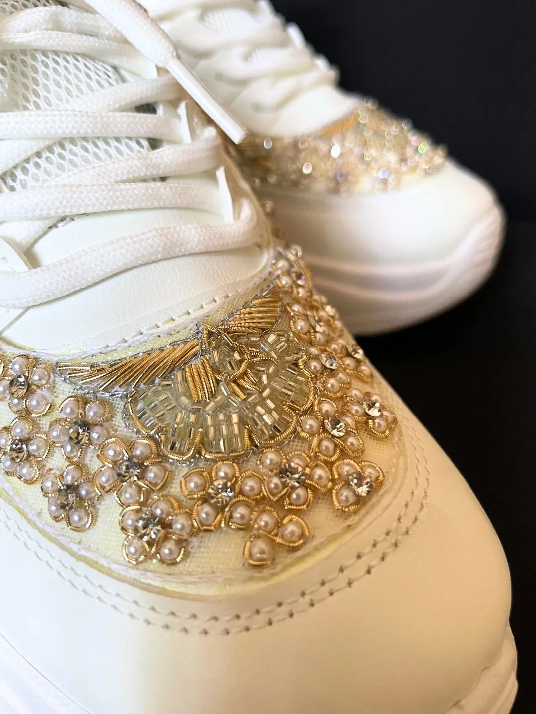 Gold & Silver Pearl Work Sneakers