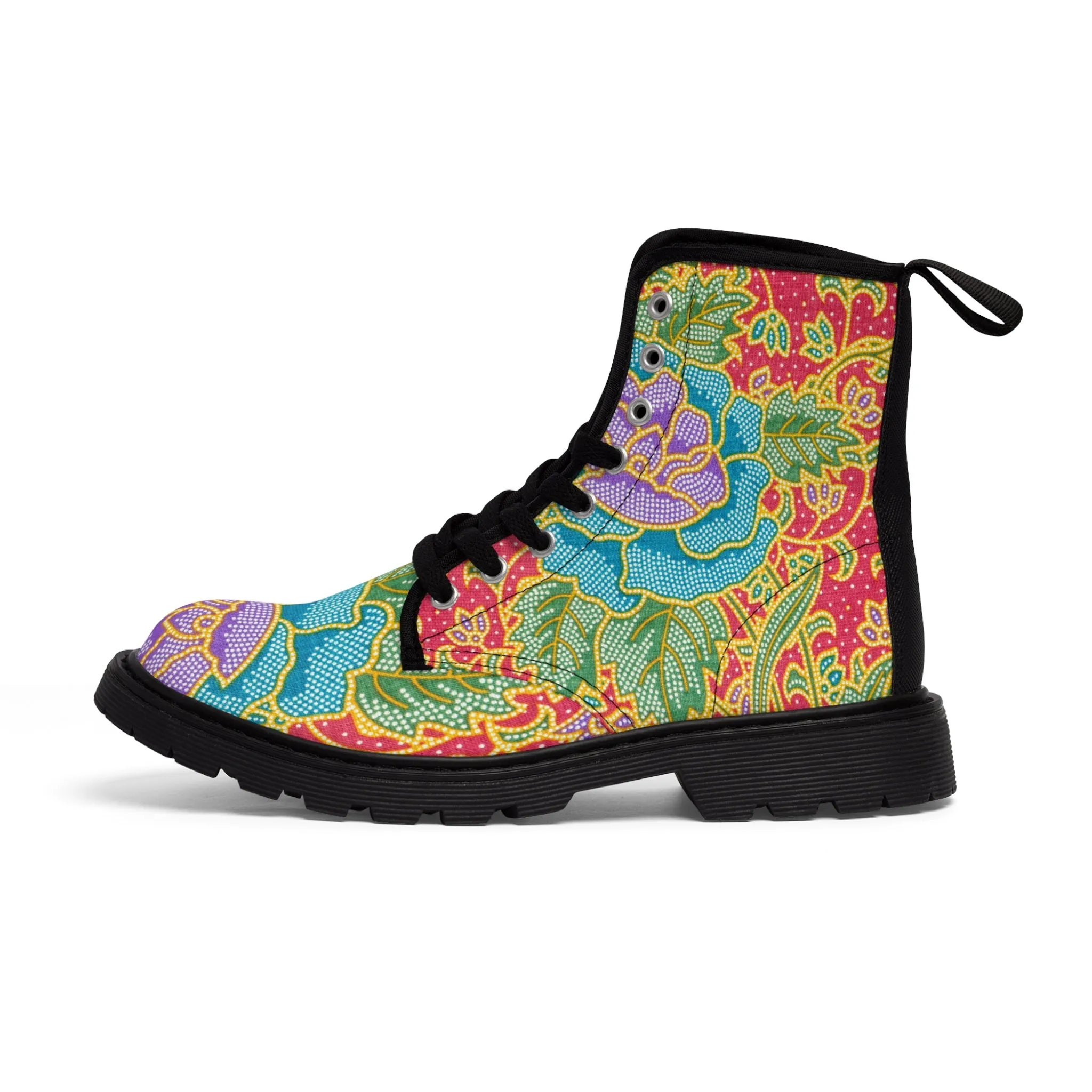 Green and red flowers - Inovax Woman's Canvas Boots