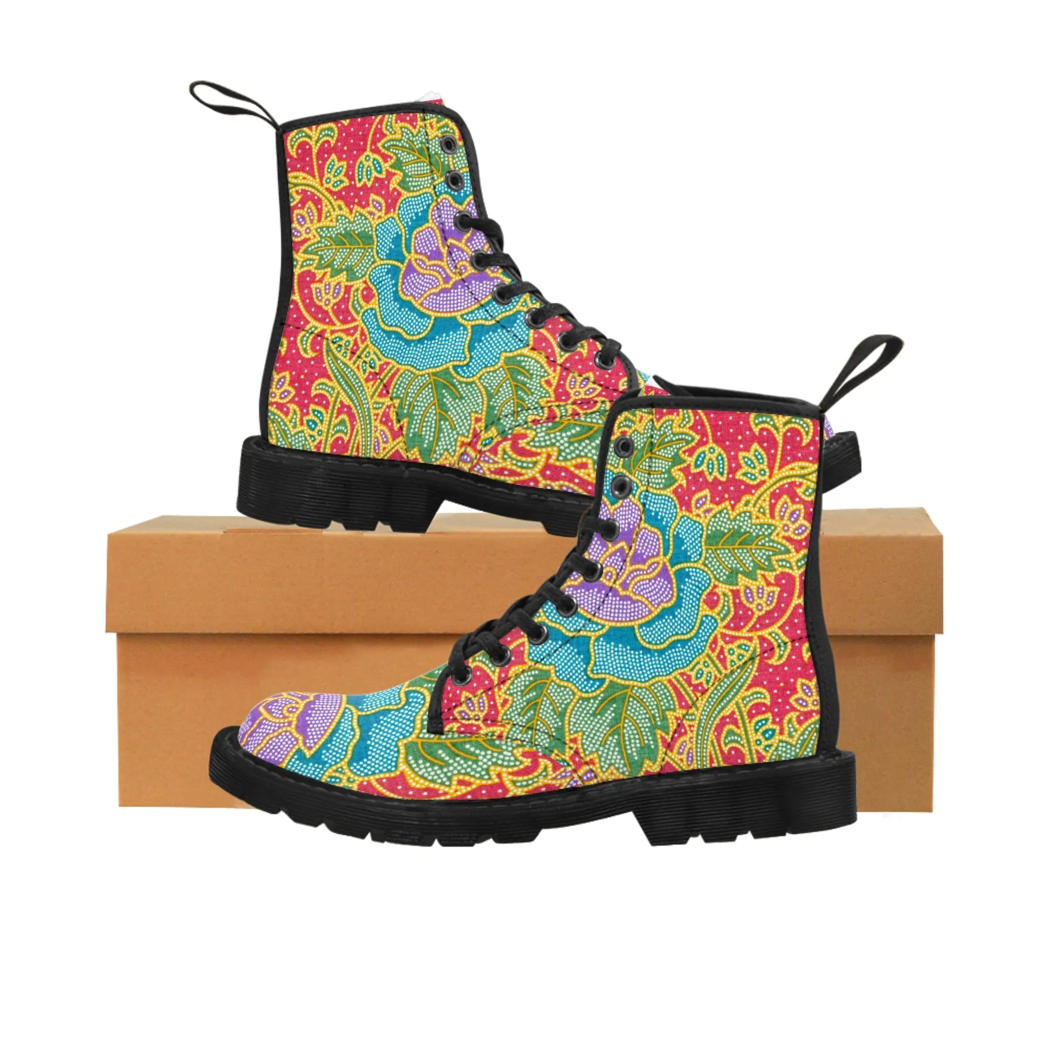 Green and red flowers - Inovax Woman's Canvas Boots