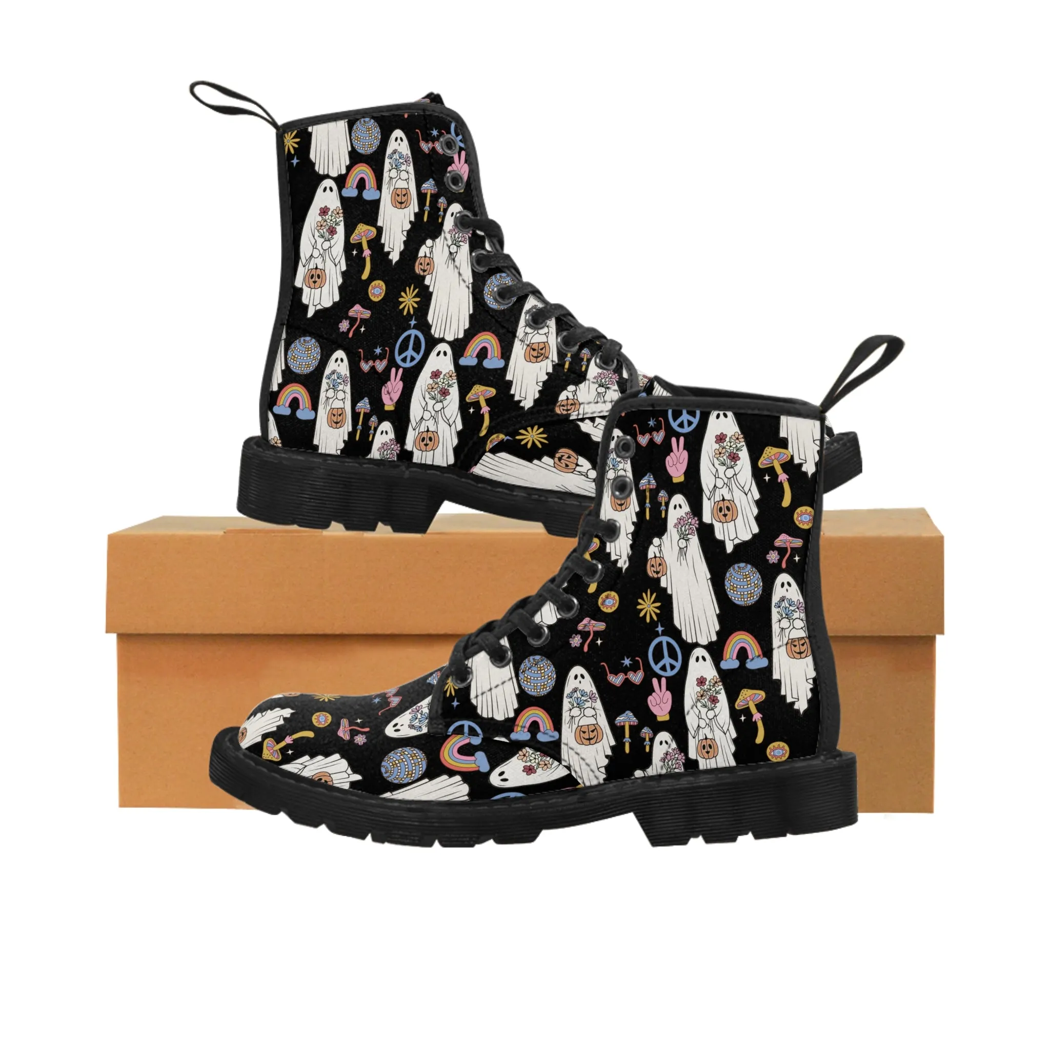 Groovy Ghosts,Hippie Disco Ghost, Women's Canvas Boots