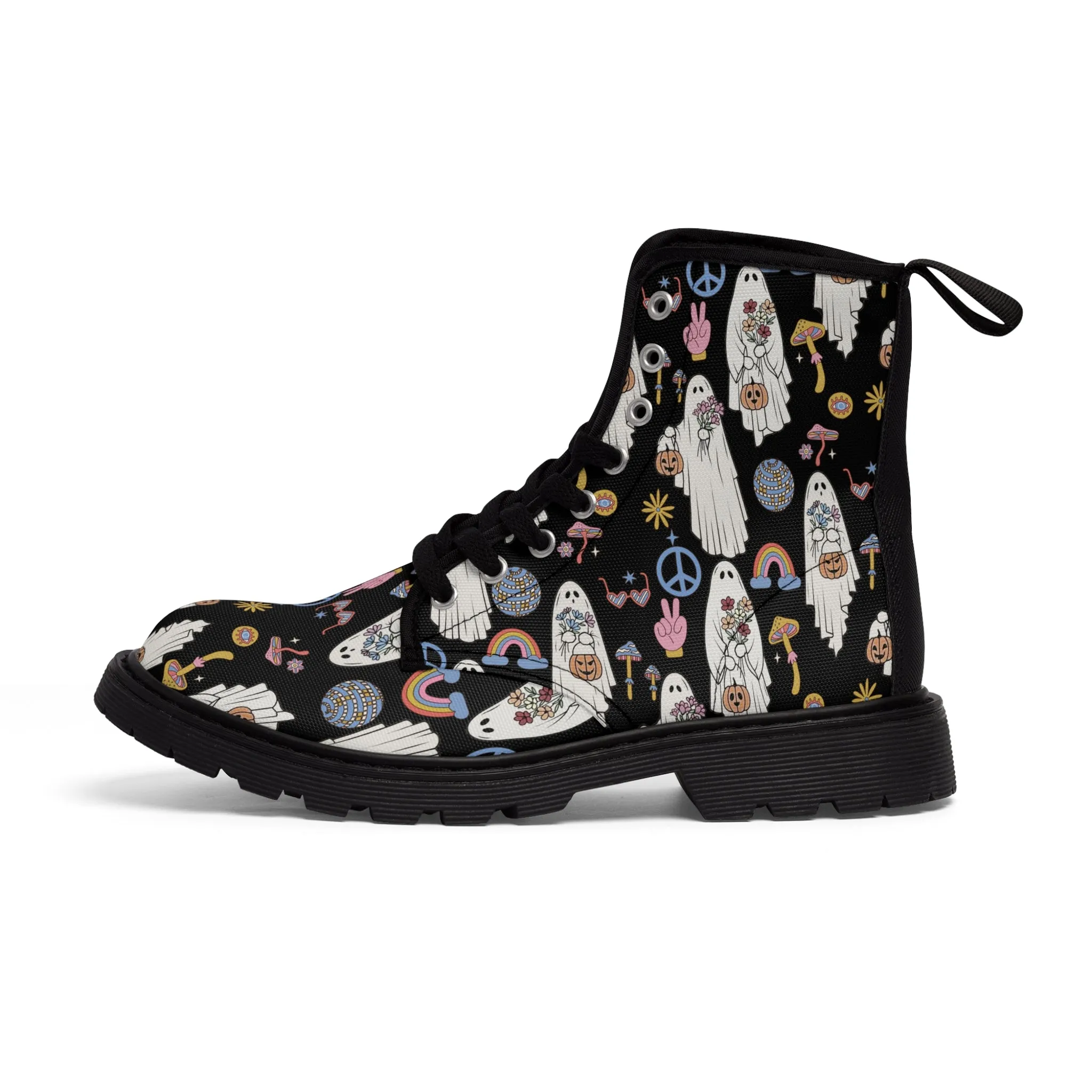 Groovy Ghosts,Hippie Disco Ghost, Women's Canvas Boots