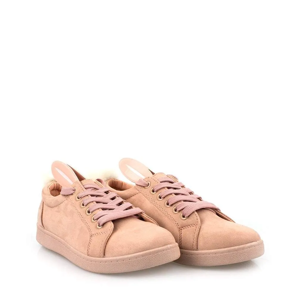 HARPER Ladies Flat Rabbit Ear Pom Pom Lace Up Trainer