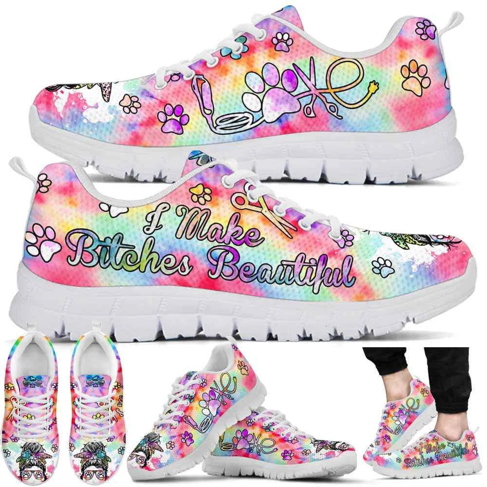 I Make Puppies Beautiful Tie Dye Love Heart Sneakers Shoes, Dog Print Shoes, Best Running Shoes, Unique Gifts For Dog Lovers