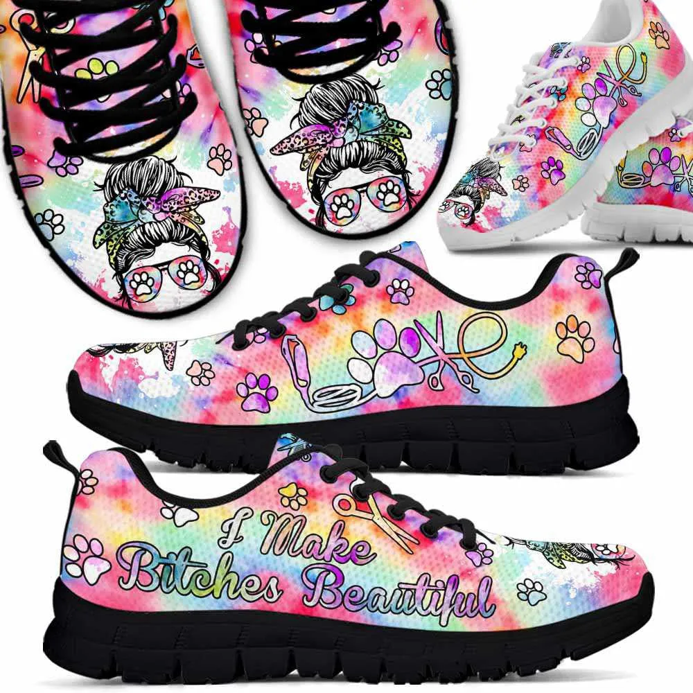 I Make Puppies Beautiful Tie Dye Love Heart Sneakers Shoes, Dog Print Shoes, Best Running Shoes, Unique Gifts For Dog Lovers