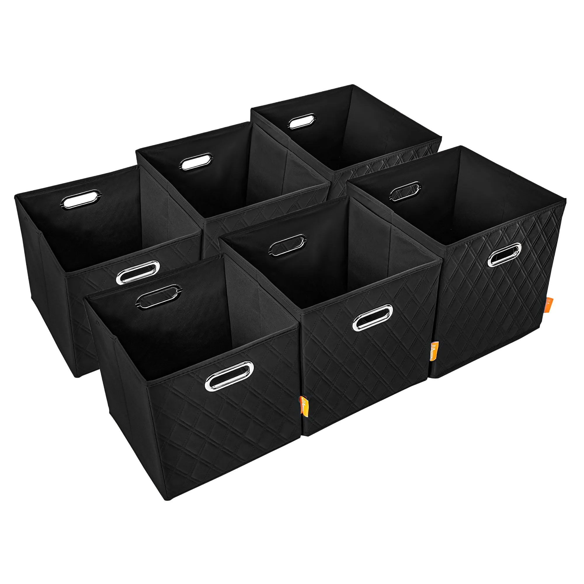 JIAessentials 11 inch Foldable Diamond Patterned Faux Leather Storage Cube Bins Set of Two with Dual Handles - 11" Black