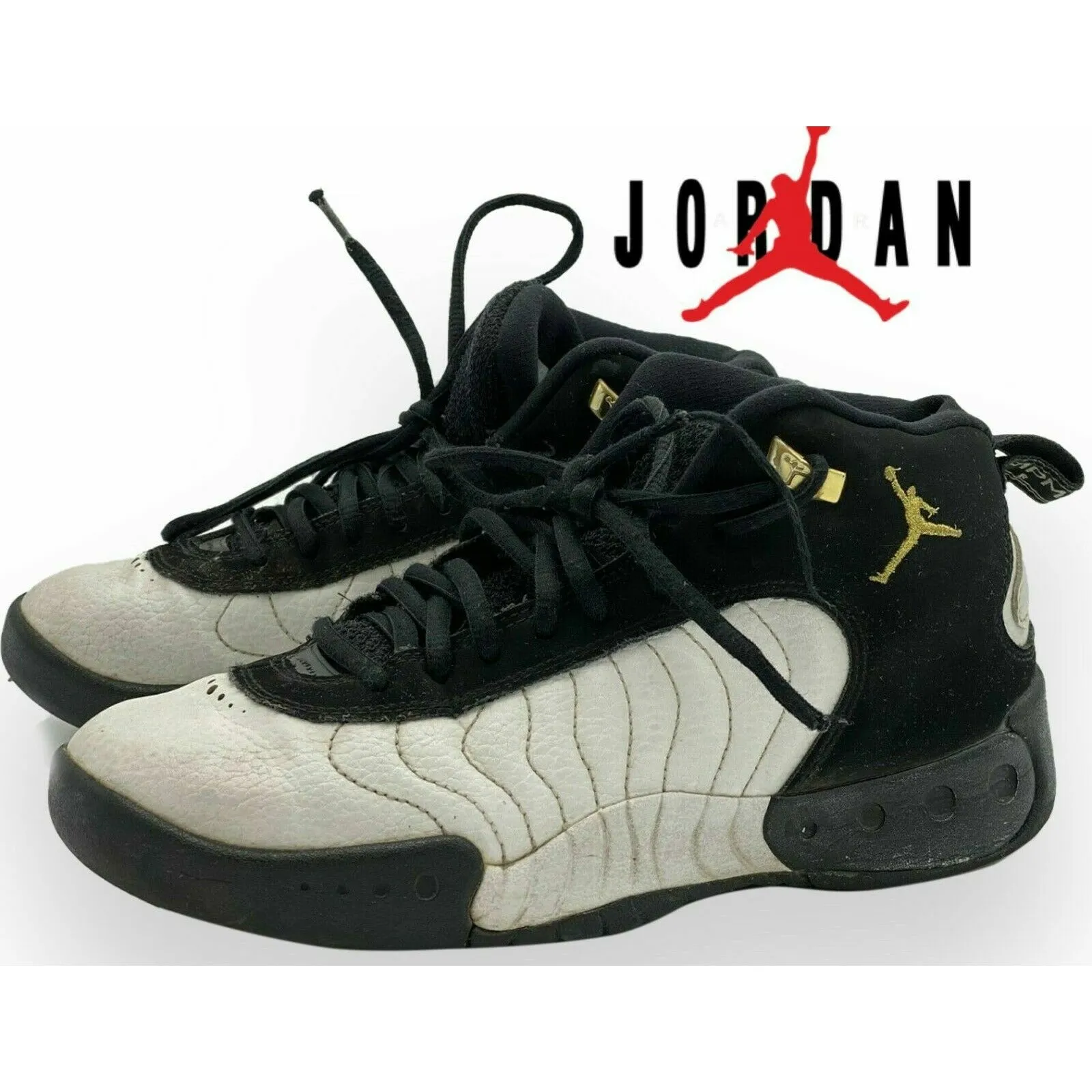 Jordan Jumpman Pro Black White Metallic Gold Basketball Shoes 5.5 Youth