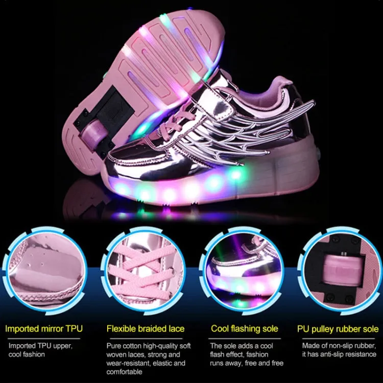 K02 LED Light Single Wheel Wing Roller Skating Shoes Sport Shoes, Size : 40 (Gold)