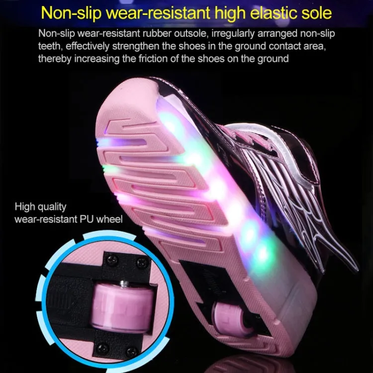 K02 LED Light Single Wheel Wing Roller Skating Shoes Sport Shoes, Size : 40 (Gold)