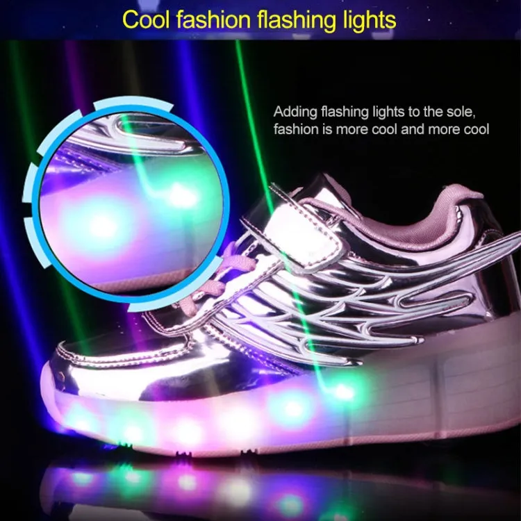 K02 LED Light Single Wheel Wing Roller Skating Shoes Sport Shoes, Size : 40 (Gold)