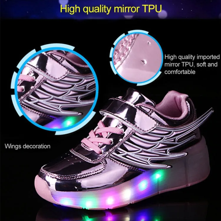 K02 LED Light Single Wheel Wing Roller Skating Shoes Sport Shoes, Size : 40 (Gold)